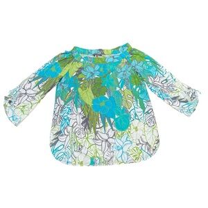 Sharon Young Shirt Women M Floral Linen Embroidered 3/4 Sleeve‎ Boho Retro Artsy